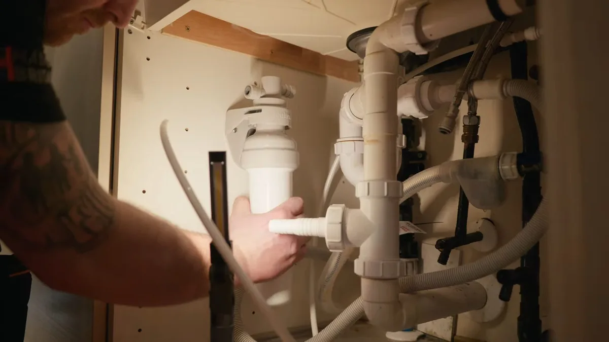 Reverse osmosis drinking water system installed under a Pueblo Del Sol kitchen sink