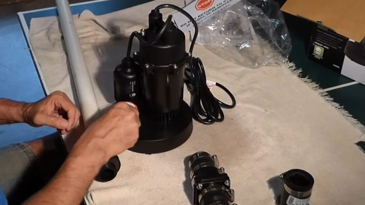 Plumber installing a sump pump at a rural Whetstone property