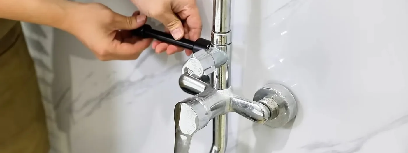 Walk-in shower fixtures installed for an accessible bathroom update